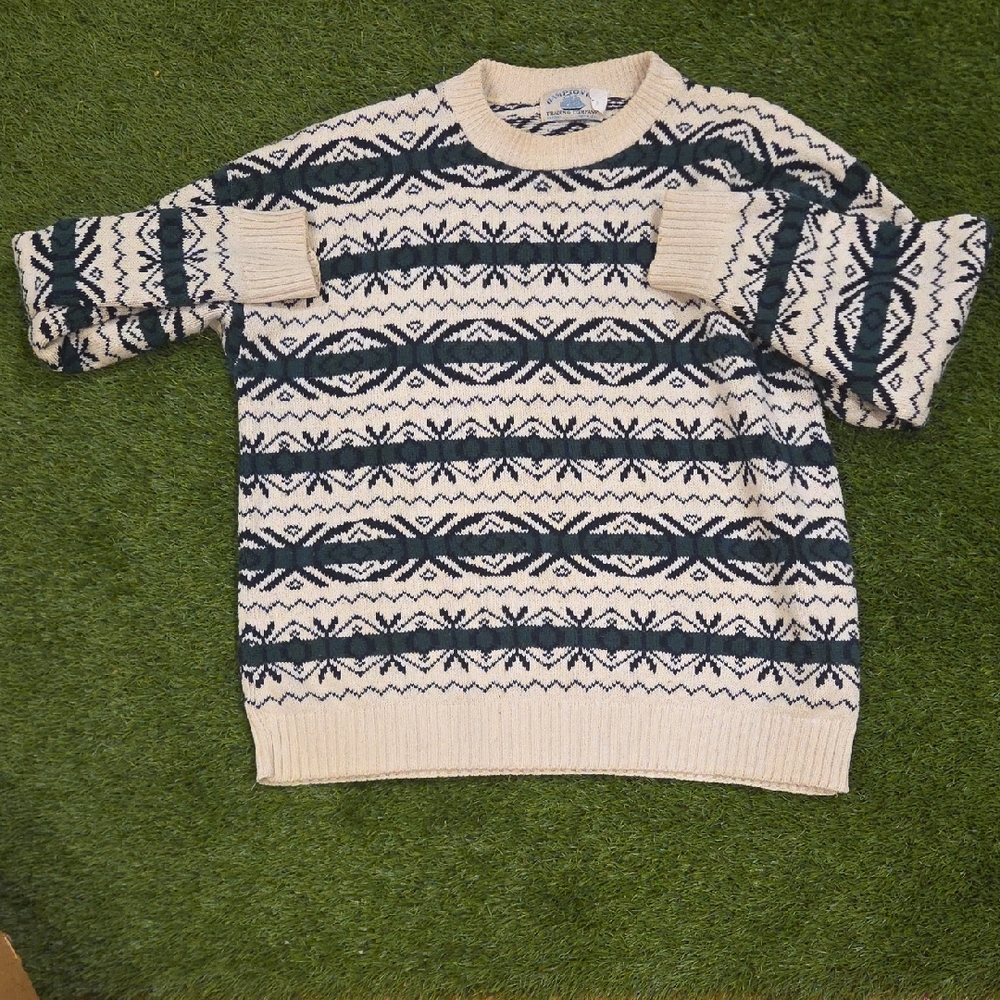 Men's Cream and Blue Patterned Sweater